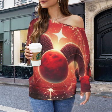 Designer (16) Aries Casual Long Batwing Sleeve Off Shoulder Sweater