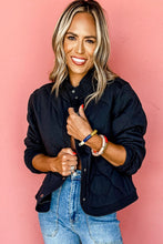 Load image into Gallery viewer, Black Solid Color Quilted Snap Button Jacket
