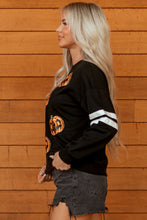 Load image into Gallery viewer, Black Halloween Pumpkin Face Sequin Patched Oversize Varsity Sweatshirt
