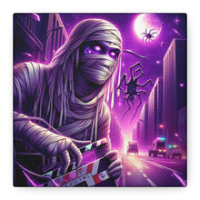Load image into Gallery viewer, Purple Horror Mummy Canvas Art, Spooky Home Decor, Halloween Wall Art, Horror Movie Print, Gothic Wall Hanging
