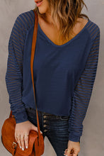 Load image into Gallery viewer, Blue Sheer Stripe V-Neck Top
