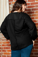Load image into Gallery viewer, Black Plus Size Exposed Seam Crinkle Patchwork Top
