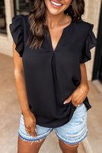 Load image into Gallery viewer, Rose Red Notched Neck Ruffle Sleeve Blouse

