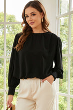 Load image into Gallery viewer, Black Padded Shoulder Buttoned Cuffs Pleated Loose Blouse
