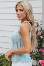 Load image into Gallery viewer, Beau Blue Tied Shoulder Pointelle Knit Tank Top
