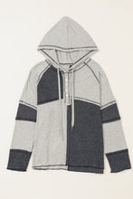 Load image into Gallery viewer, Gray Colorblock Seamed Ribbed Henley Hoodie
