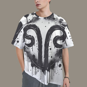 Capricorn Round Neck Loose T-Shirt (Inky Splatter) 3