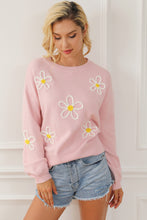 Load image into Gallery viewer, Pink Chenille Daisy Stitching Crew Neck Sweater
