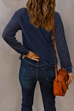Load image into Gallery viewer, Blue Sheer Stripe V-Neck Top

