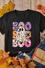 Load image into Gallery viewer, Black BOO Floral Ghost Print Crew Neck Halloween T Shirt
