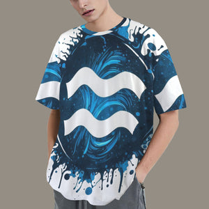 Aquarius Round Neck Loose T-Shirt (Inky Splatter) 3