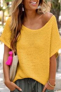 Red Clay Solid Loose Knit Short Dolman Sleeve Sweater