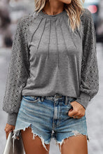 Load image into Gallery viewer, Gray Contrast Lace Raglan Sleeve Plicated Knit Top
