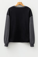Load image into Gallery viewer, Black Halloween Rhinestone Pumpkin Face Contrast Ribbed Long Sleeve Patchwork Top
