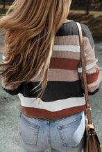 Load image into Gallery viewer, Taupe Classic Round Neck Colorblock Knit Sweater
