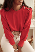 Load image into Gallery viewer, Fiery Red Button Tab Detail Long Sleeve Top
