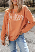 Load image into Gallery viewer, Orange SPOOKY SEASON Embroidered Letter Graphic Twisted Ribbed Sweatshirt

