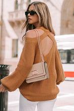 Load image into Gallery viewer, Brown Crew Neck Cold Shoulder Hollow-out Back Sweater
