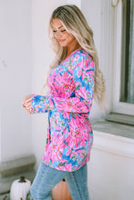 Load image into Gallery viewer, Pink Flower Print Long Sleeve Button Up Cardigan
