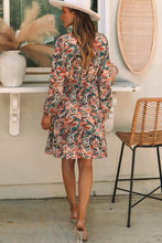 Load image into Gallery viewer, Brown Geometric Print Long Sleeve Surplice Flowy Dress
