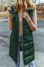 Load image into Gallery viewer, Dark Grey Hooded Long Quilted Vest Coat
