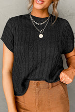 Load image into Gallery viewer, Black Crew Neck Cable Knit Short Sleeve Sweater
