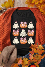 Load image into Gallery viewer, Black Bowknot Ghost Pumpkin Graphic Halloween T Shirt
