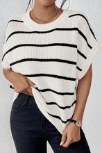 Load image into Gallery viewer, White Stripe Round Neck Batwing Sleeve Sweater
