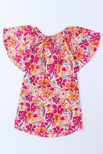 Load image into Gallery viewer, Fiery Red Flutter Sleeves Floral Print Top
