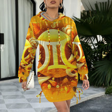 Load image into Gallery viewer, Design 55 Gemini long sleeve hooded drawstring dress

