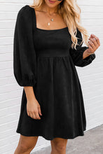 Load image into Gallery viewer, Brown Suede Square Neck Puff Sleeve Dress
