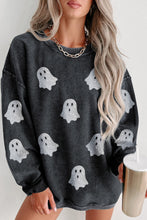 Load image into Gallery viewer, Black Halloween Ghost Corded Crew Neck Loose Sweatshirt
