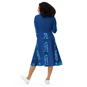 Aquarius (G2) All-over print long sleeve midi dress