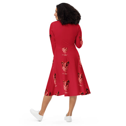 Aries (G2) All-over print long sleeve midi dress