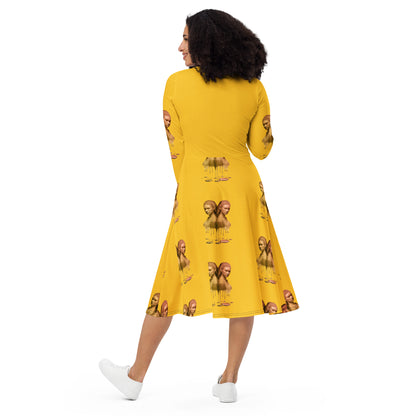 Gemini (G2) All-over print long sleeve midi dress