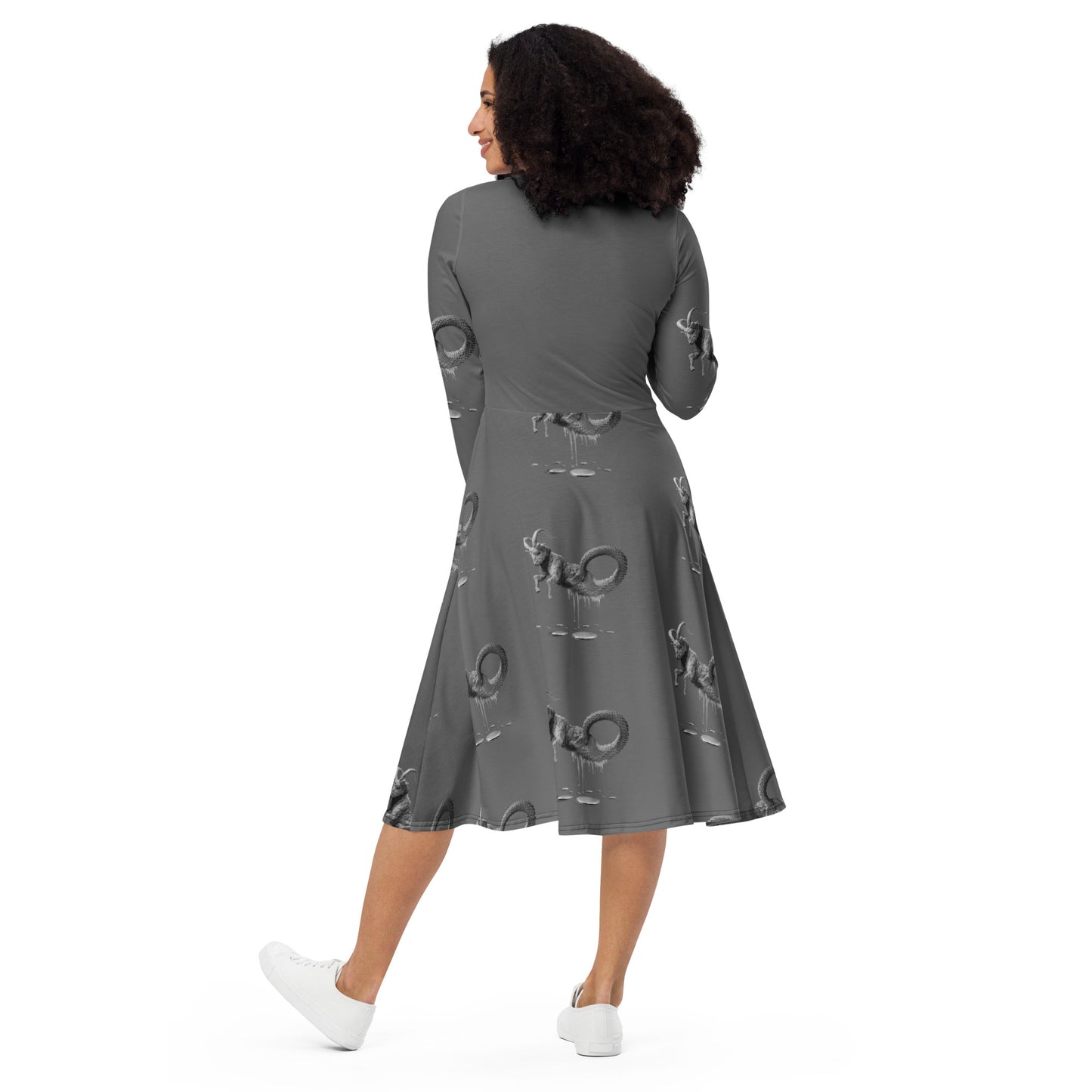 Capricorn (G2) All-over print long sleeve midi dress