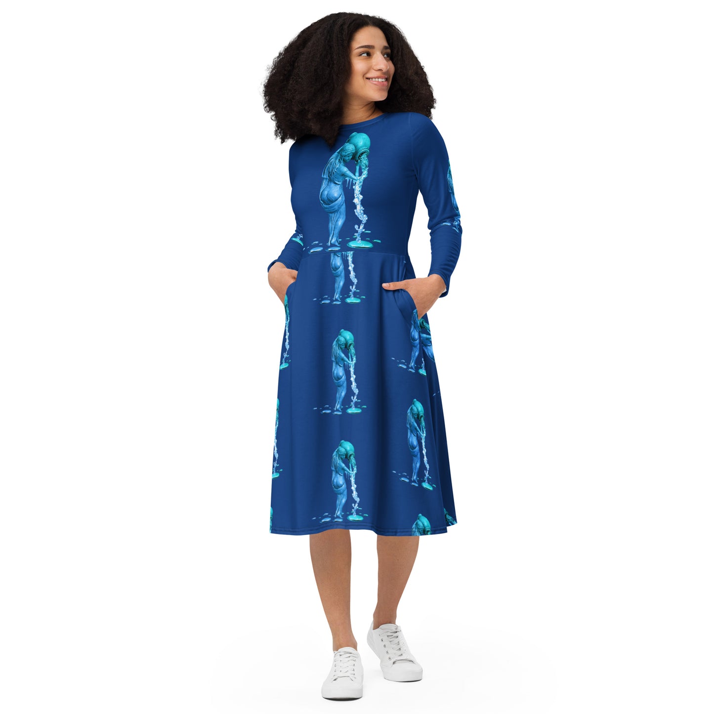 Aquarius (G2) All-over print long sleeve midi dress