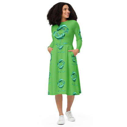 Pisces (G2) All-over print long sleeve midi dress