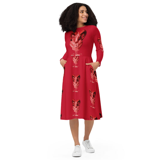 Aries (G2) All-over print long sleeve midi dress