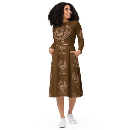 Virgo (G2) All-over print long sleeve midi dress