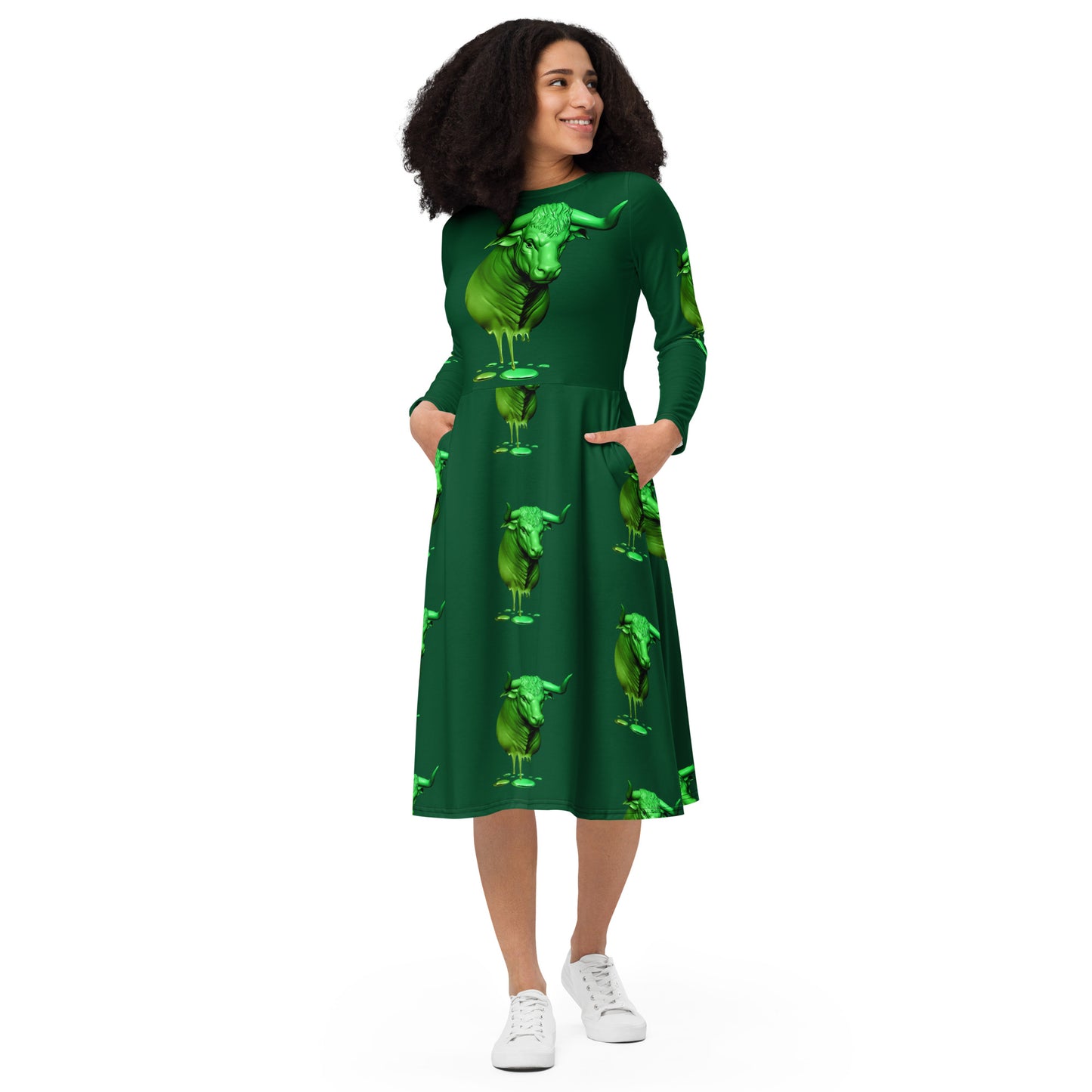 Taurus (G2) All-over print long sleeve midi dress