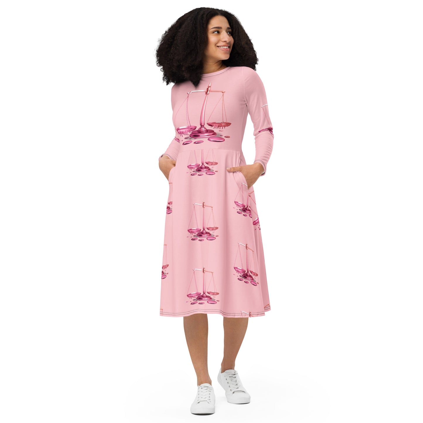 Libra (G2) All-over print long sleeve midi dress