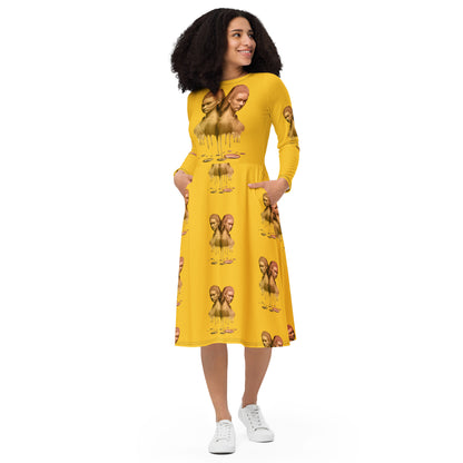 Gemini (G2) All-over print long sleeve midi dress