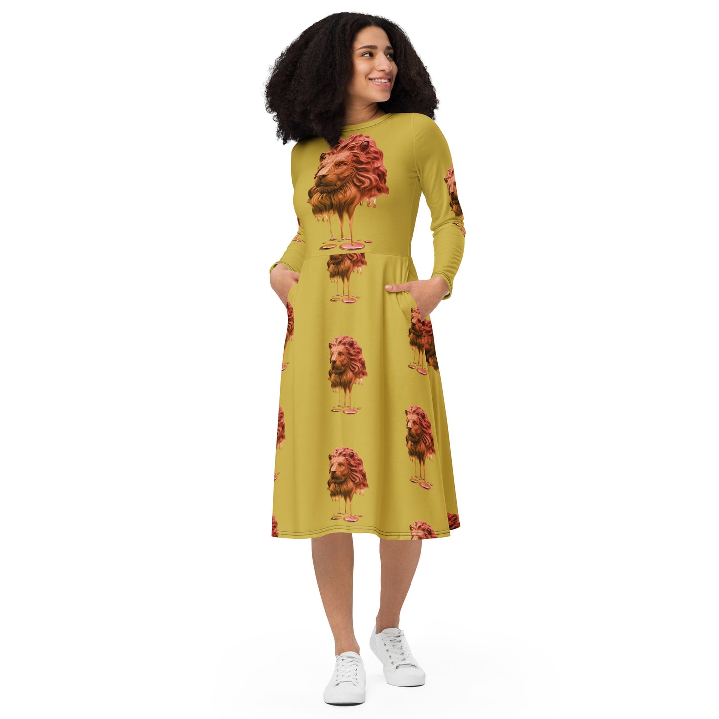 Leo (G2) All-over print long sleeve midi dress