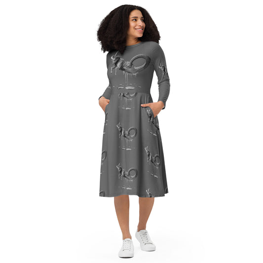 Capricorn (G2) All-over print long sleeve midi dress