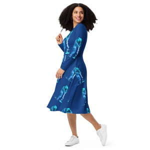 Aquarius (G2) All-over print long sleeve midi dress