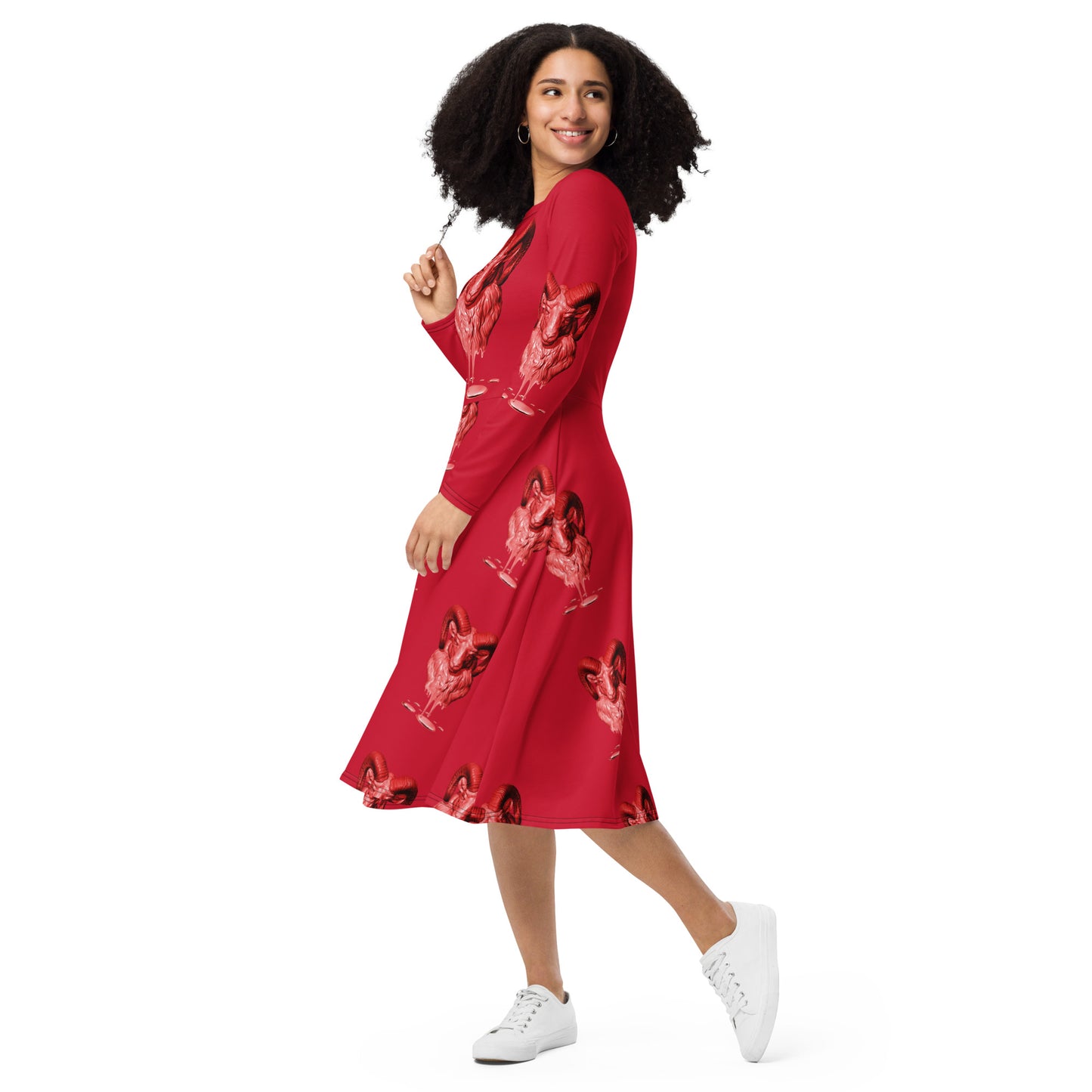 Aries (G2) All-over print long sleeve midi dress