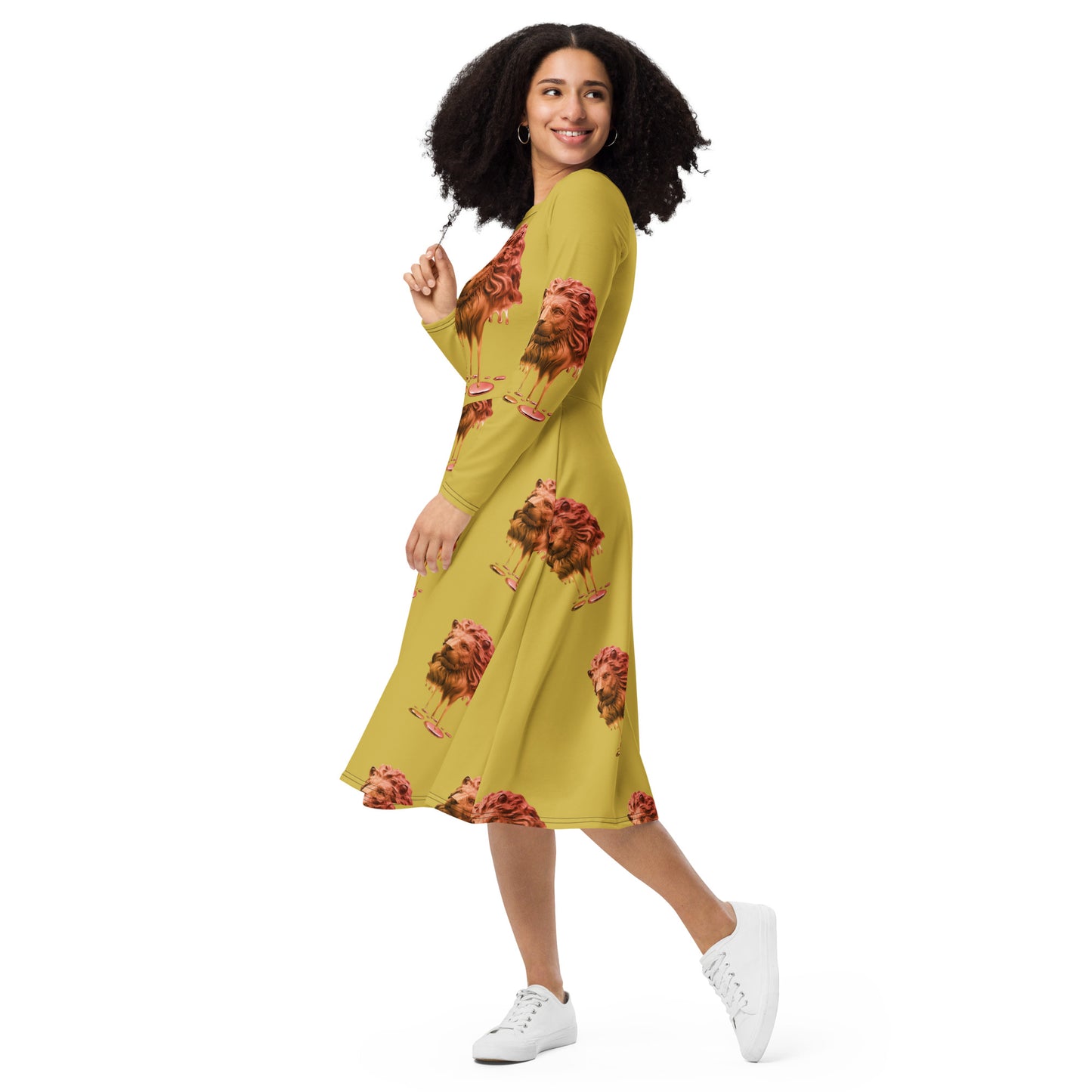 Leo (G2) All-over print long sleeve midi dress