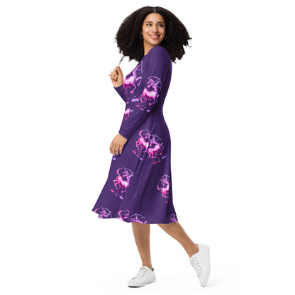 Sagittarius (G2) All-over print long sleeve midi dress