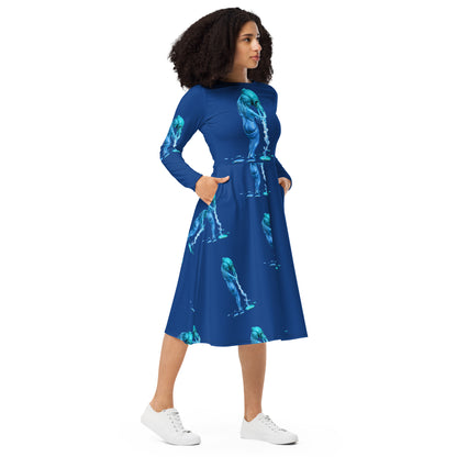 Aquarius (G2) All-over print long sleeve midi dress